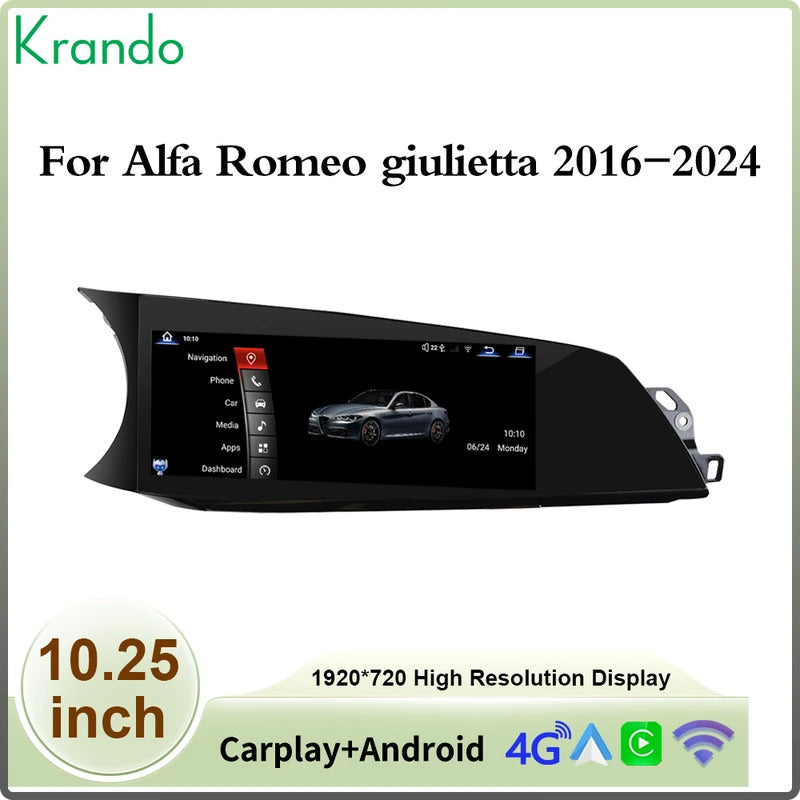 Krando 10.25" Android car navigation for Alfa Romeo Giulietta 2016-2024 car multimedia radio gps stereo wifi 4g carplay android auto