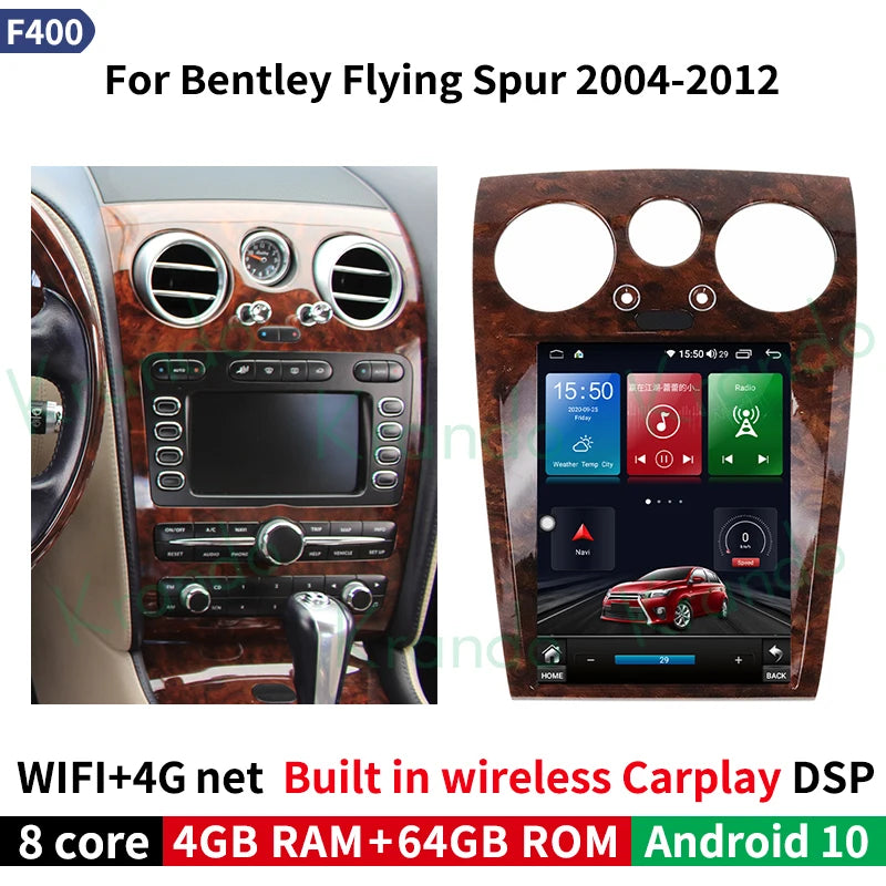 Krando 12.1" Tesla Style Vertical Screen android car radio gps stereo navigation system for Bentley Flying Spur 2004-2012 Head Unit multimedia System carplay android auto 4g sim card