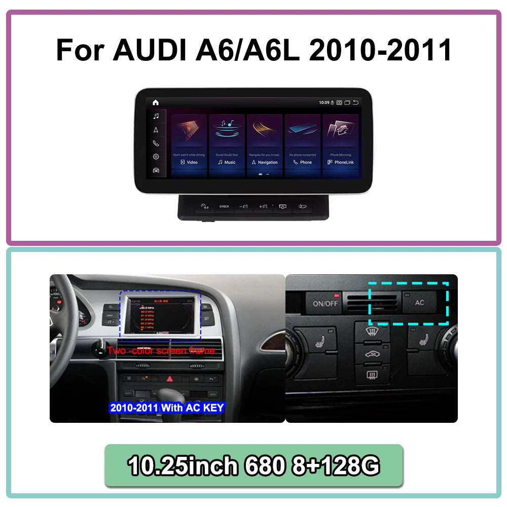 Krando 10.25 Inch DVD Auto Carplay Android Auto Radio For AUDI A6 A6L 2005-2011 CarPlay HD Touch Screen Head