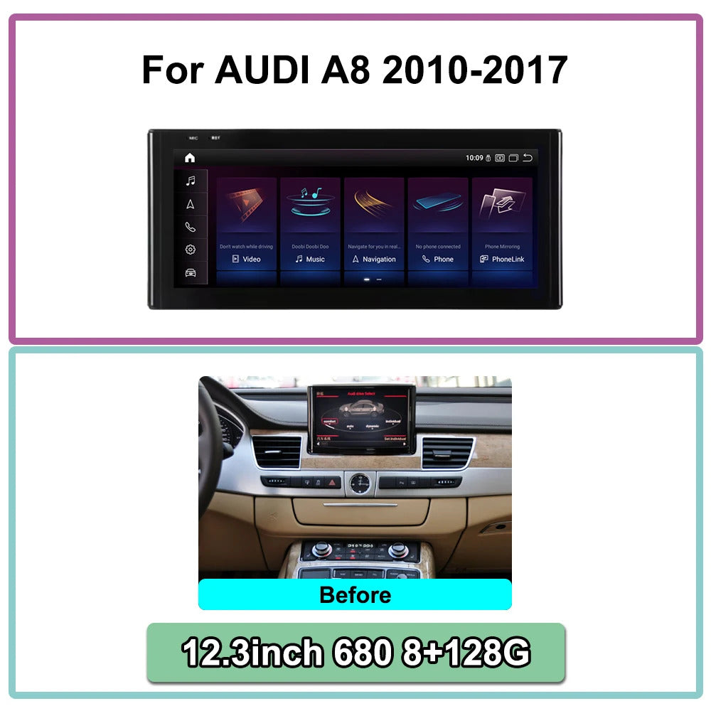 Krando 12.3 Inch Android Auto Radio Screen For AUDI A8 2010-2017 CarPlay HD Touch Screen Head