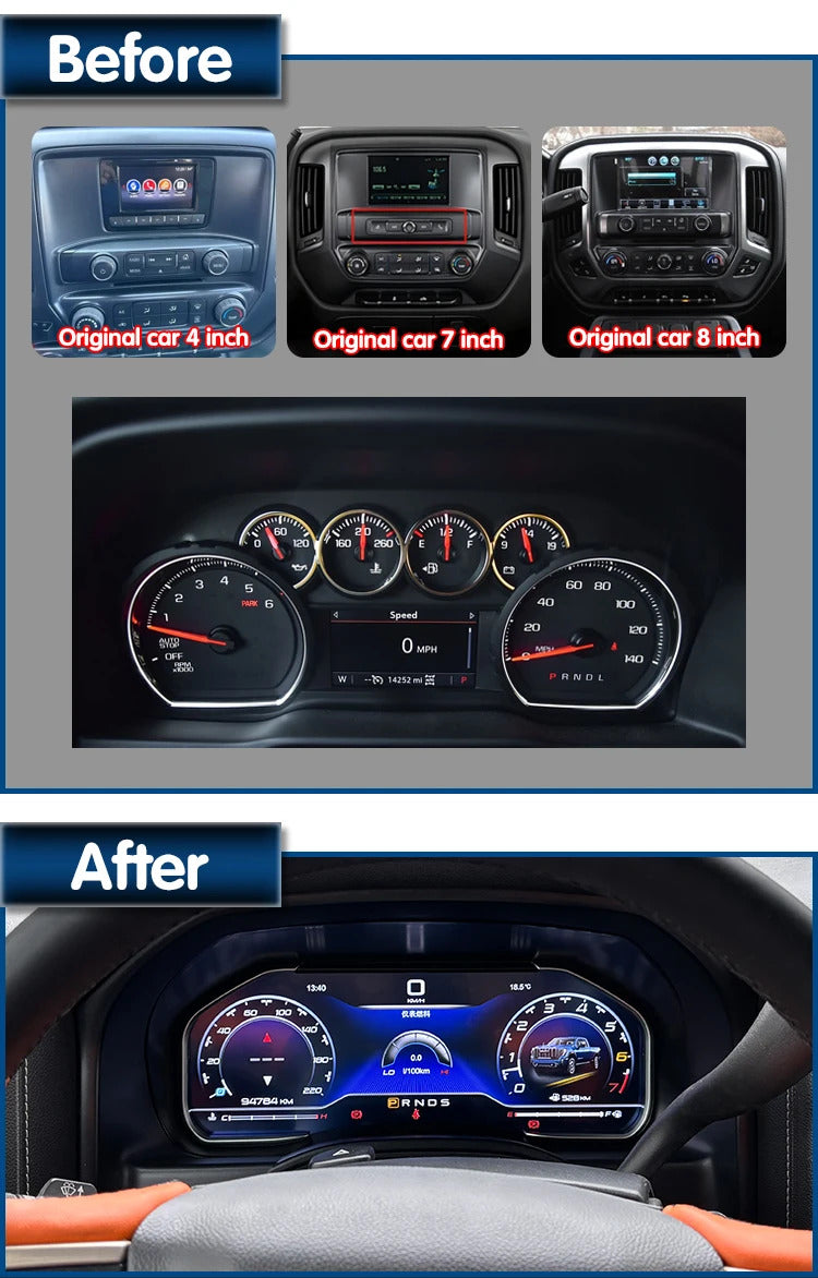 Krando 12.3'' Linux Upgrade Car Digital Cluster Instrument Cockpit for Chevrolet Silverado GMC Sierra 2013 - 2020 LCD Dashboard