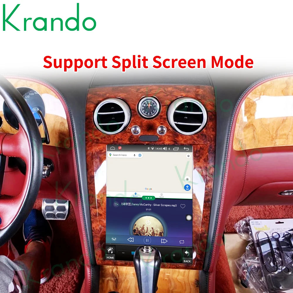 Krando 12.1" Tesla Style Vertical Screen android car radio gps stereo navigation system for Bentley Flying Spur 2004-2012 Head Unit multimedia System carplay android auto 4g sim card