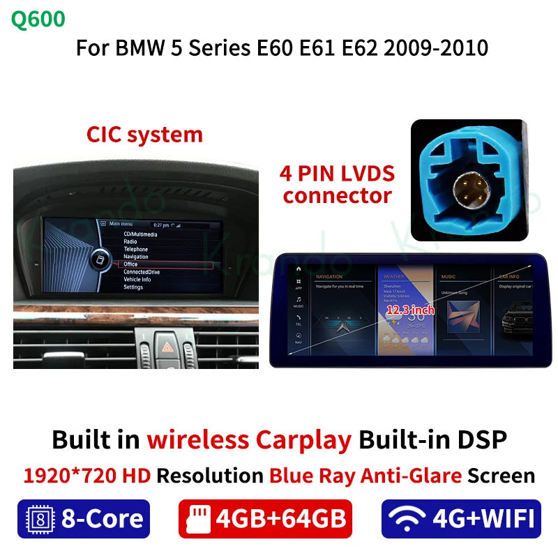 Krando 12.3'' Android Auto GPS Navigation Car Radio For BMW 5 Series E60 2005-2012 DVD Video Player Stereo Auto GPS Navigation
