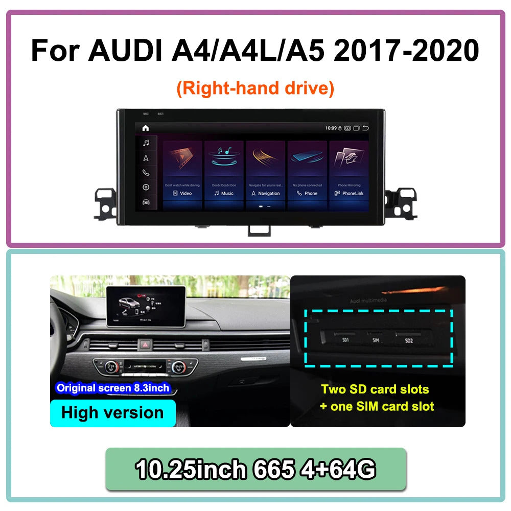 Krando 10.25 Inch Auto NBT System For AUDI A4/A4L/A5 2017-2020 Multimedia Player GPS Navigation CarPlay HD Touch Screen Head