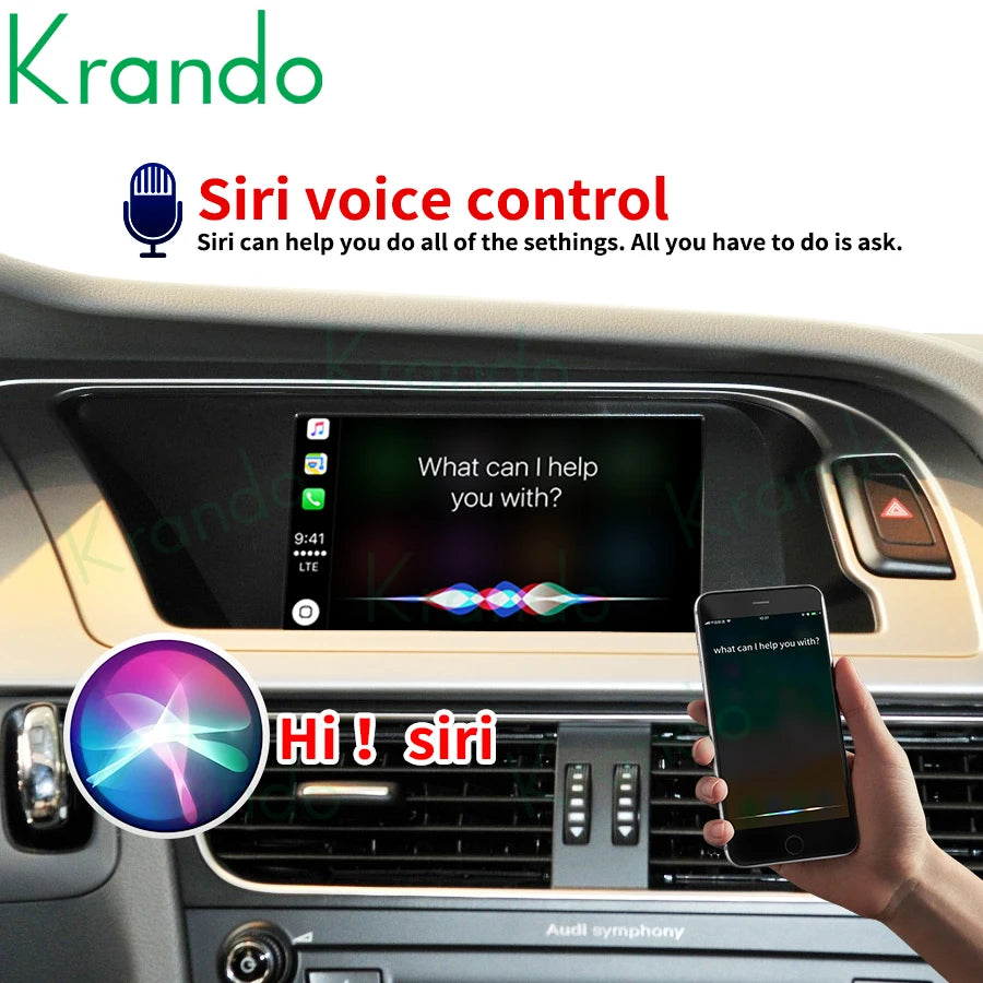 Krando Wireless android auto apple CarPlay interface Module For Audi A4 A4L A5 S4 B8 B9 2009 - 2020 MMI 3G 2G rear camera upgrade box