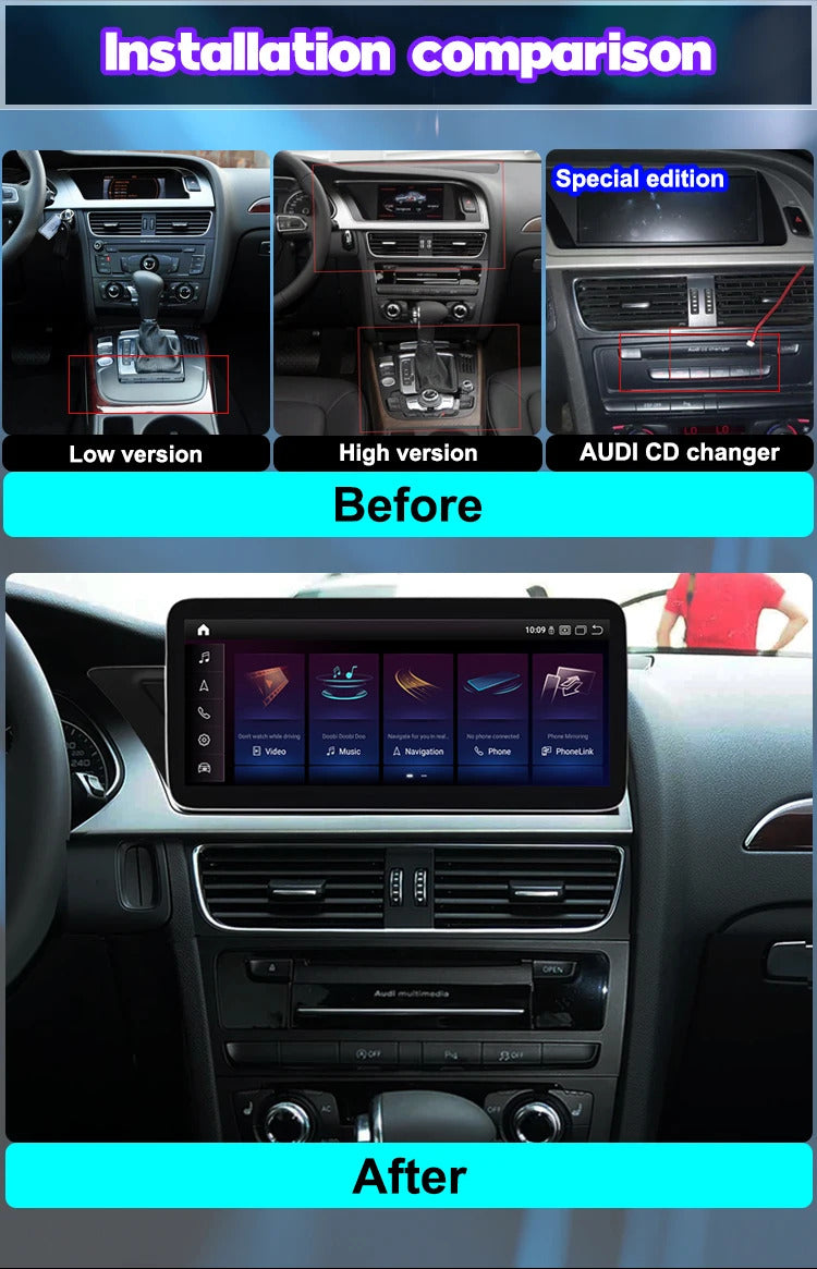 Krando 12.3'' Car Radio For AUDI A4/A4L/A5 2009-2015 Wireless CarPlay Android Auto Multimedia Player display GPS Head Unit