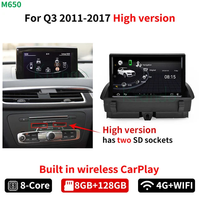 Krando 8'' Android 13  Stereo Navigation GPS Car Radio For Audi Q3 2011 - 2017 Wireless Carplay Multimedia Flip Touch Screen