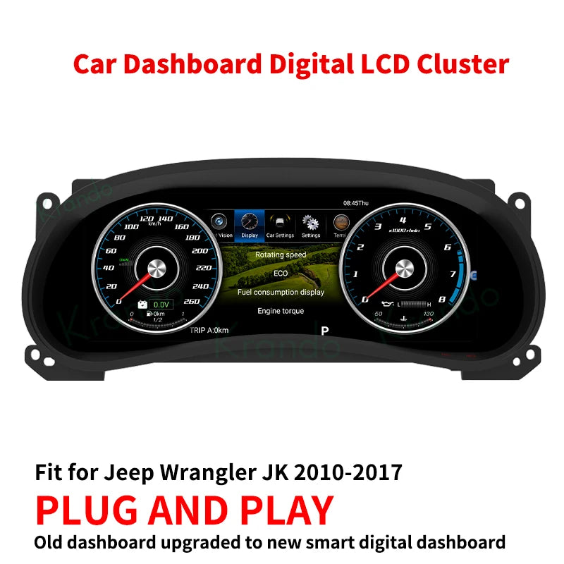 Krando 12.3'' Linux Car Digital Cluster For Jeep Wrangler JK 2010-2017 LCD Dashboard Panel Virtual Instrument CockPit