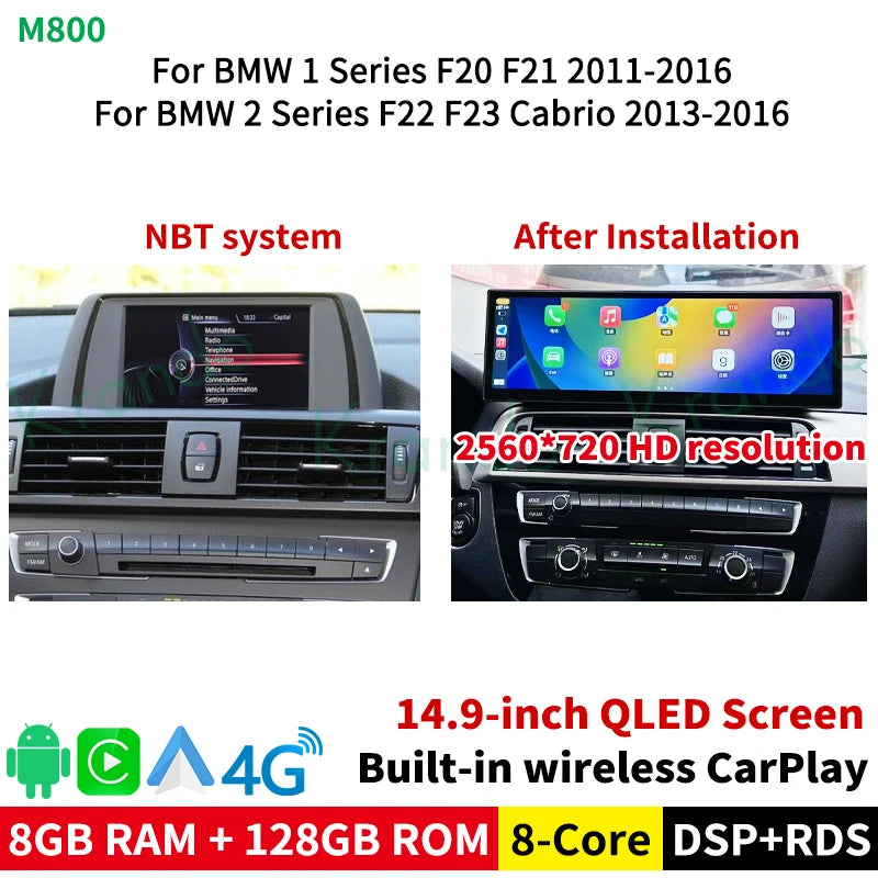 Krando 14.9''android car radio gps autoradio For BMW 1 Series 2 Series F20 F22 F23 F45 2011-2020 touch screen stereo navigation system Wireless Carplay 4G Wifi GPS Head Unit multimedia