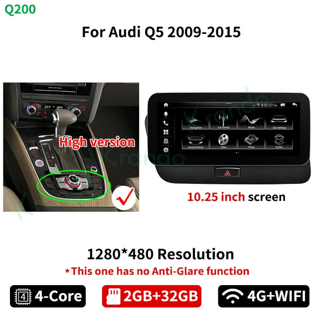 Krando 10.25'' Android Car Radio Gps stereo for Audi Q5 2009 - 2015 Navigation touch screen head unit multimedia system Wireless Carplay DSP 4G SIM qualcomm snapdragon