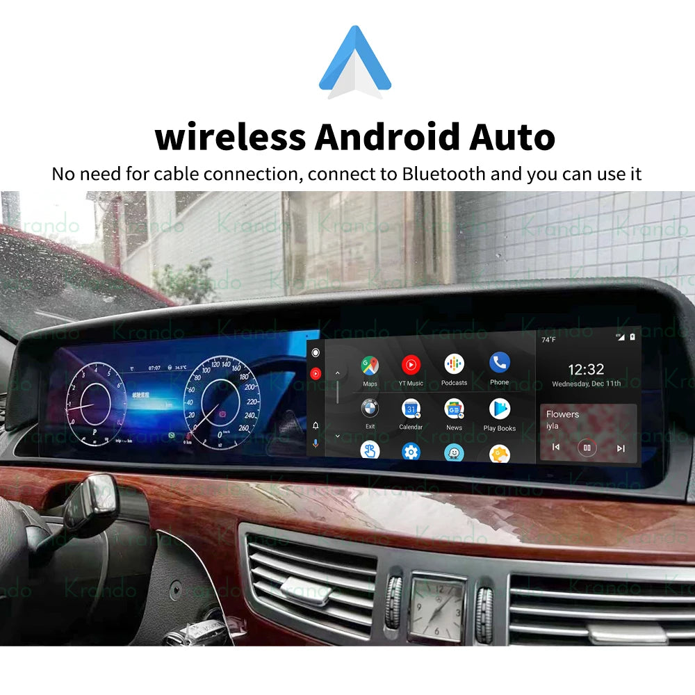 Krando 24.6" dual screen android car radio head unit for mercedes benz s class w221 2005-2013 navigation multimedia system upgrade to w222 2016-2019