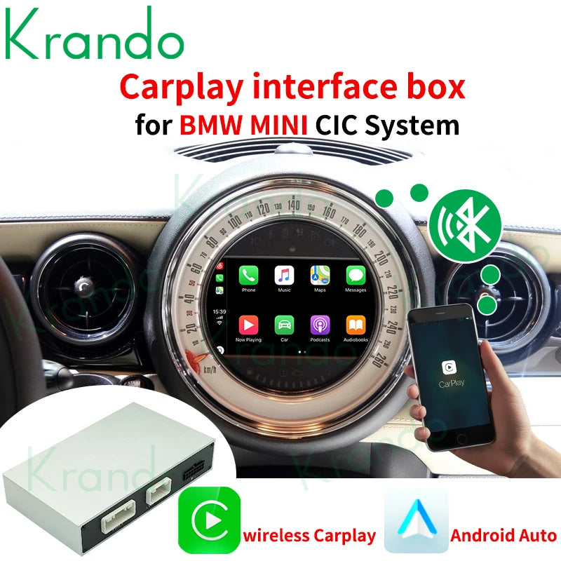 Krando Wireless Android Auto Apple CarPlay Interface module For BMW Mini Cooper F54 F55 F56 F60 R60 2007-2018 CIC NBT EVO camera active Upgrade box