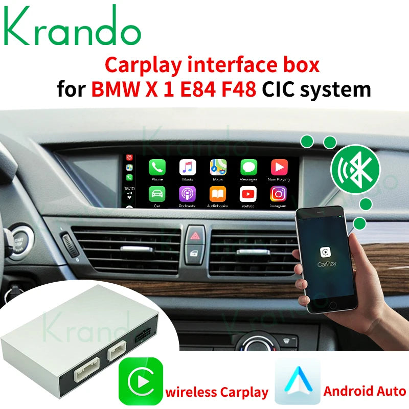 Krando Wireless Android Auto Apple CarPlay Interface MODULE Box For BMW X1 F48 F84 CIC NBT EVO 2009-2020 Siri BT CAMERA active upgrade box