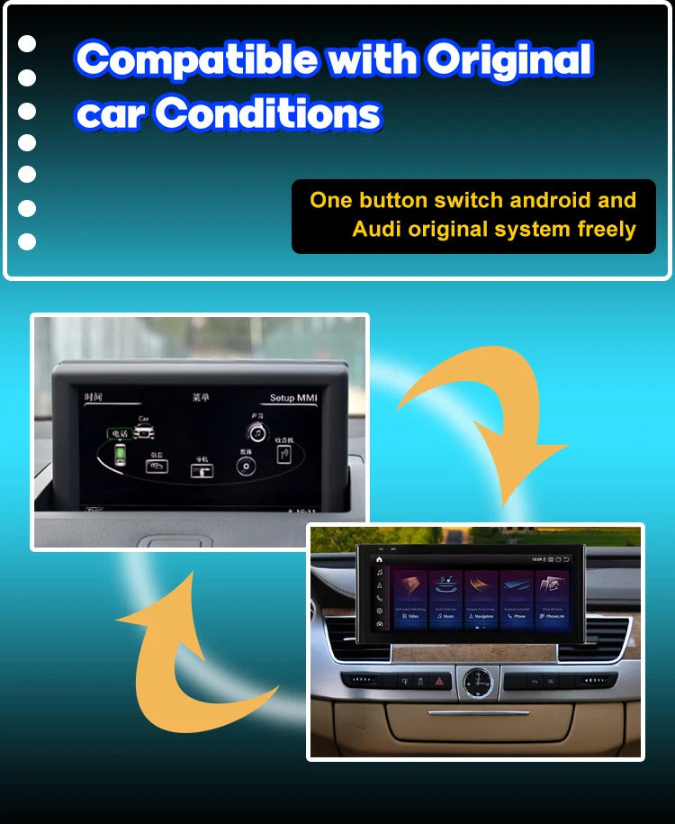 Krando 12.3 Inch Android Auto Radio  Screen For AUDI A8 2010-2017 CarPlay HD Touch Screen Head