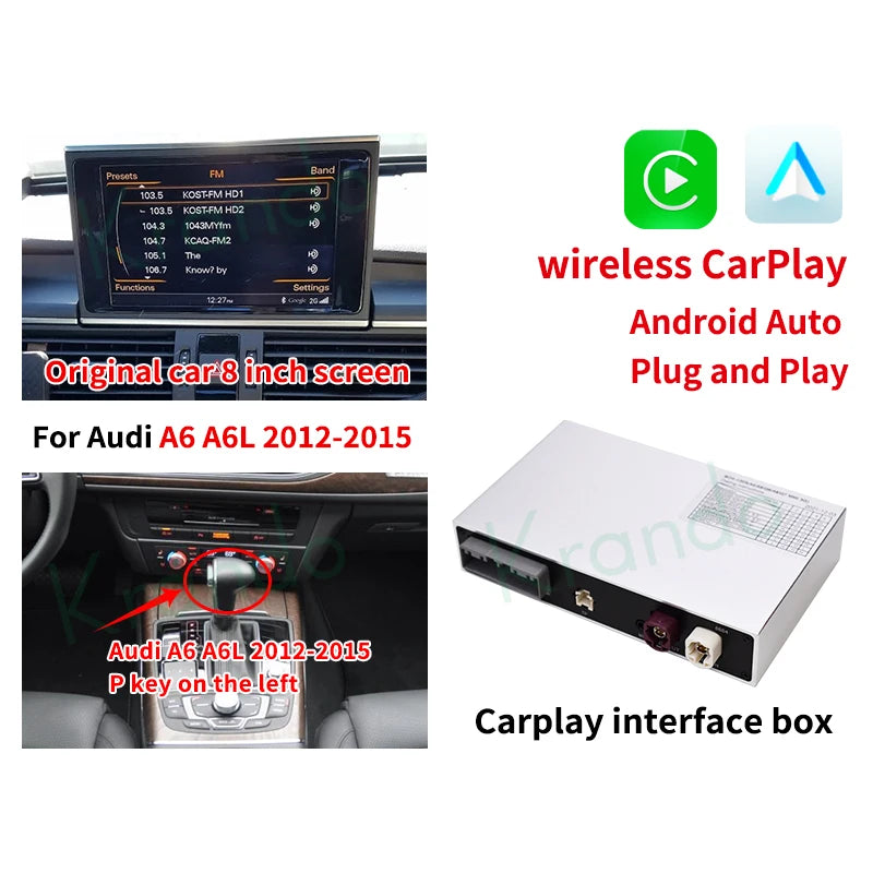 Krando Wireless ANDROID AUTO Apple CarPlay Interface MODULE Box For Audi A6 A6L A7 A7L 2005 - 2020 MMI 3G RMC MHI2 Siri Control UPGRADE BOX