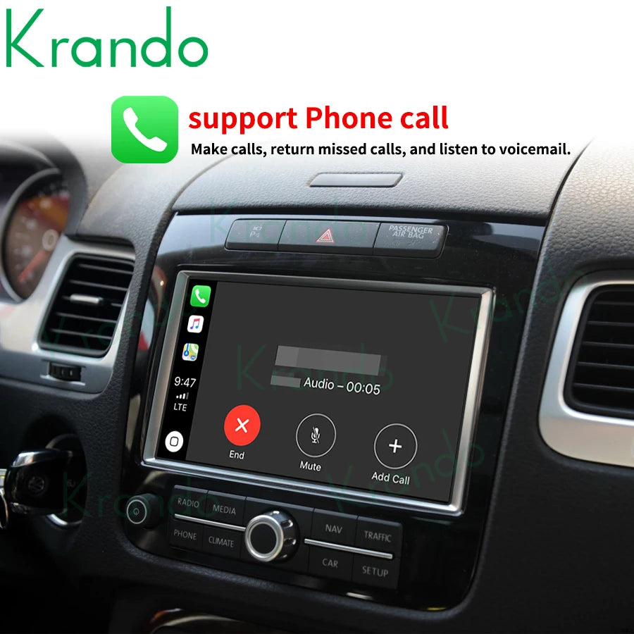 Krando Android Auto Wireless Apple CarPlay Interface Module For Volkswagen Touareg 2011-2018 Reverse Camera Upgrade BOX