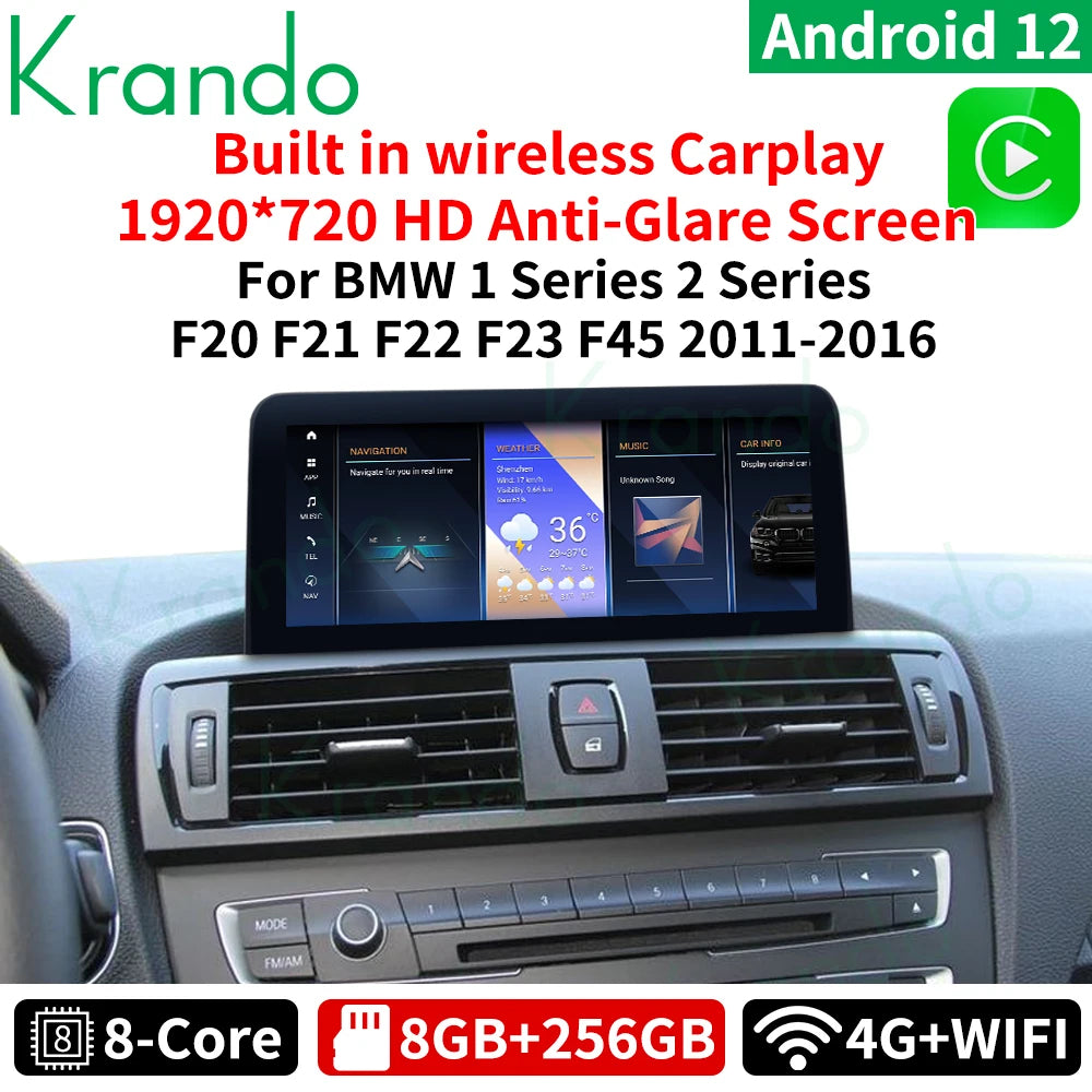 Krando 10.25'' Android car radio navigation For BMW 1 Series F20 F21 2 Series F23 Cabrio 2011 - 2021 gps stereo head unit multimedia carplay android auto