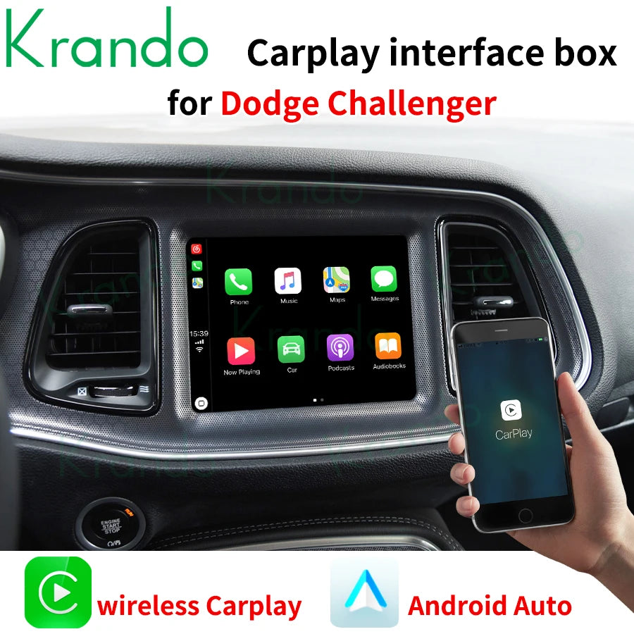 Krando Wireless Android Auto Apple CarPlay Interface module Box For Jeep Grand Cherokee Commander Compass Wrangler Renegade 300C Dodge siri bt camera active