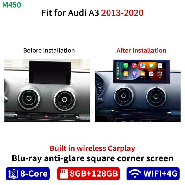 Krando 12.3”Android Screen Car Radio For Audi A3 2013-2020 Navigation GPS stereo multimedia system Wireless Head Unit player carplay android auto