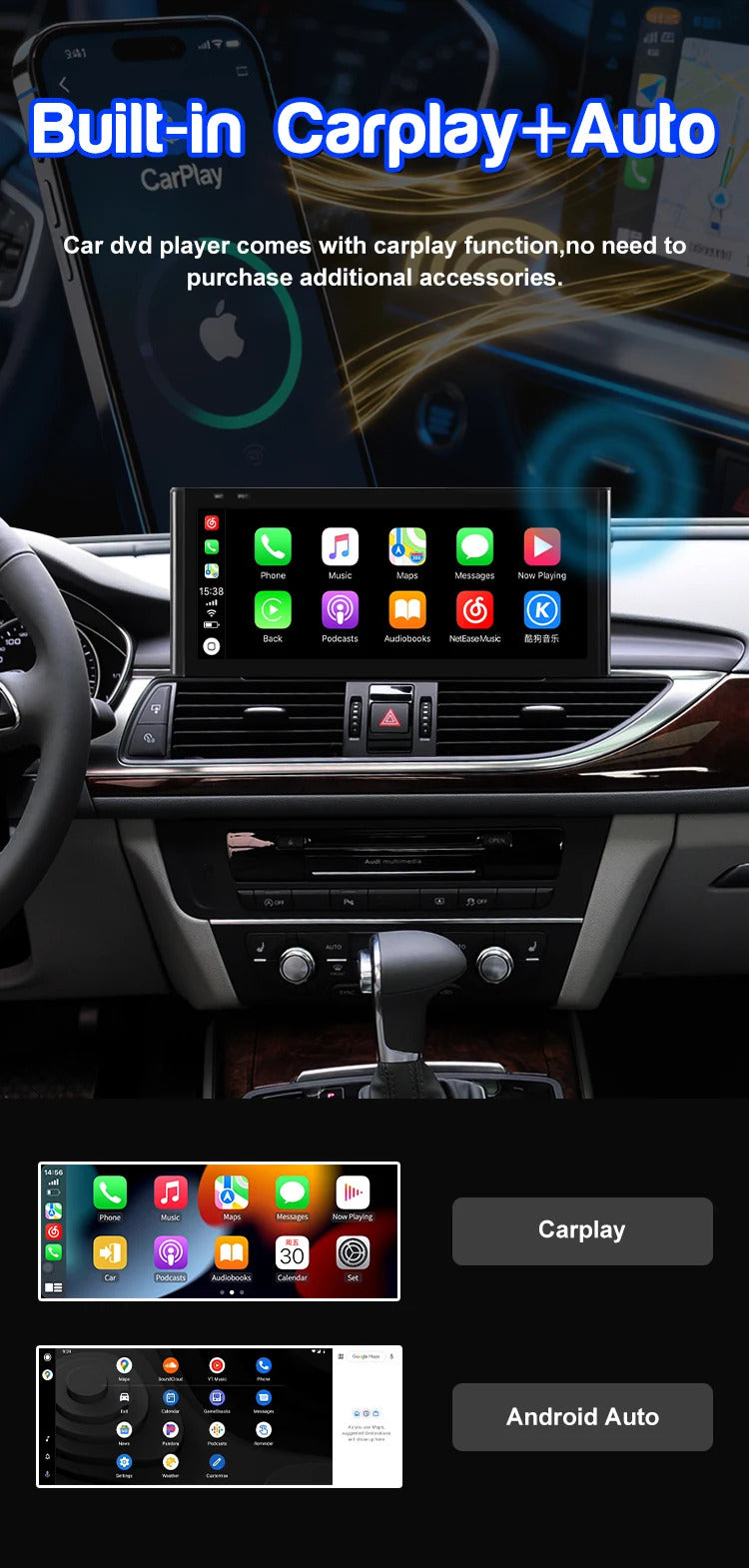 Krando 12.3'' Car Radio Auto NBT System ForAUDI A6/A6L/A7 2012-2018 Wireless CarPlay Android display GPS Head Unit