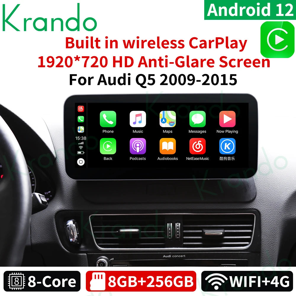 Krando 10.25'' Android Car Radio Gps stereo for Audi Q5 2009 - 2015 Navigation touch screen head unit multimedia system Wireless Carplay DSP 4G SIM qualcomm snapdragon