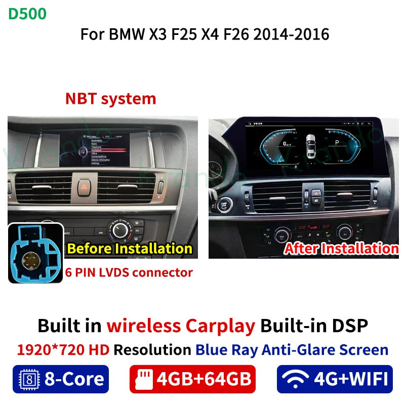 Krando 12.3 Inch Carplay Android For BMW X3 F25 X4 F26 2011-2016 Stereo Multimedia Player GPS Navigation CarPlay Screen Head