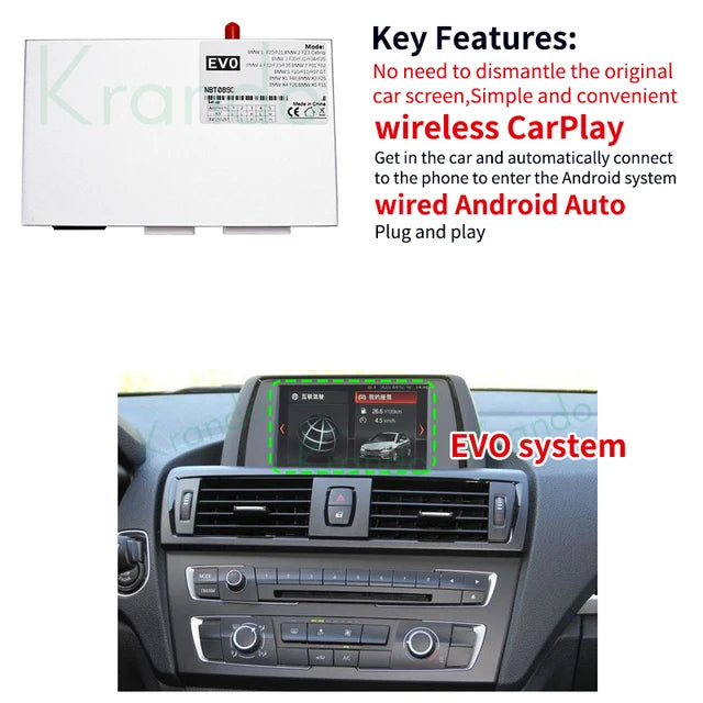 Krando Wireless android auto Apple CarPlay Interface module For BMW 1 Series F20 E87 2 Series F22 3 Series F30 4 Series F32 F36 NBT EVO upgrade box