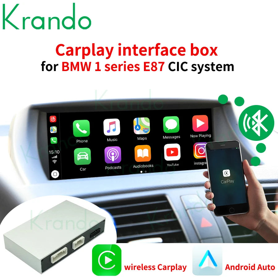 Krando Wireless android auto Apple CarPlay Interface module For BMW 1 Series F20 E87 2 Series F22 3 Series F30 4 Series F32 F36 NBT EVO upgrade box