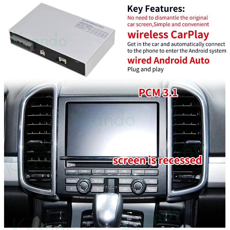 Krando Wireless Apple CarPlay Android Auto Interface module Box For Porsche Cayenne panamera macan 911 957 955 958 PCM 3.1 4.0 Siri Control BT camera active