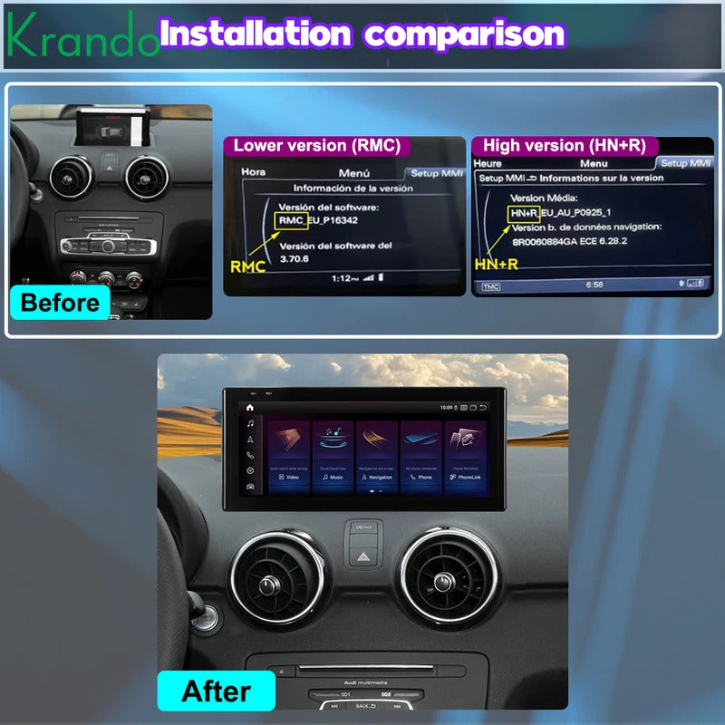 Krando 12.3 Inch Auto NBT System For AUDI A1 2010-2018 Stereo Multimedia Player GPS Navigation CarPlay HD Touch Screen Head