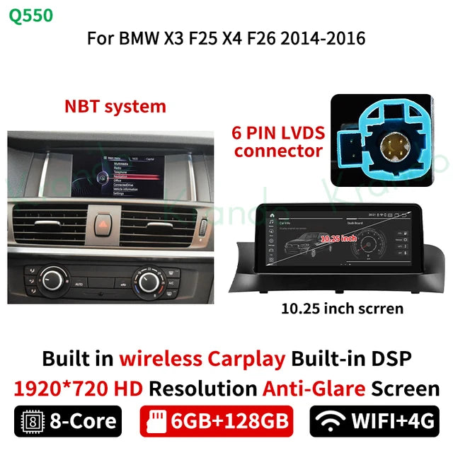 Krando 10.25" Android Car Radio GPS For BMW X3 F25 X4 F26 2011 2012 2013 head unit stereo navigation multimedia carplay android auto 4g sim card