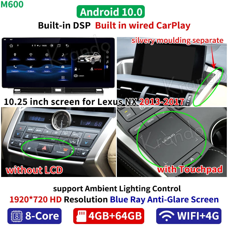 Krando 10.25" android car radio For Lexus NX 200t 300h 2013 - 2017 head unit stereo navigation system carplay android auto 4g sim