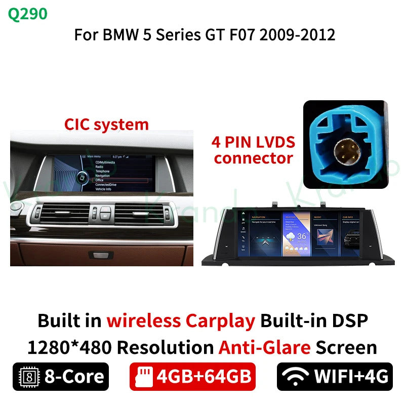 Krando 10.25 Inch Carplay Android For BMW 5 Series F07 GT 2011-2012 Stereo Multimedia Player GPS Navigation CarPlay HD Touch