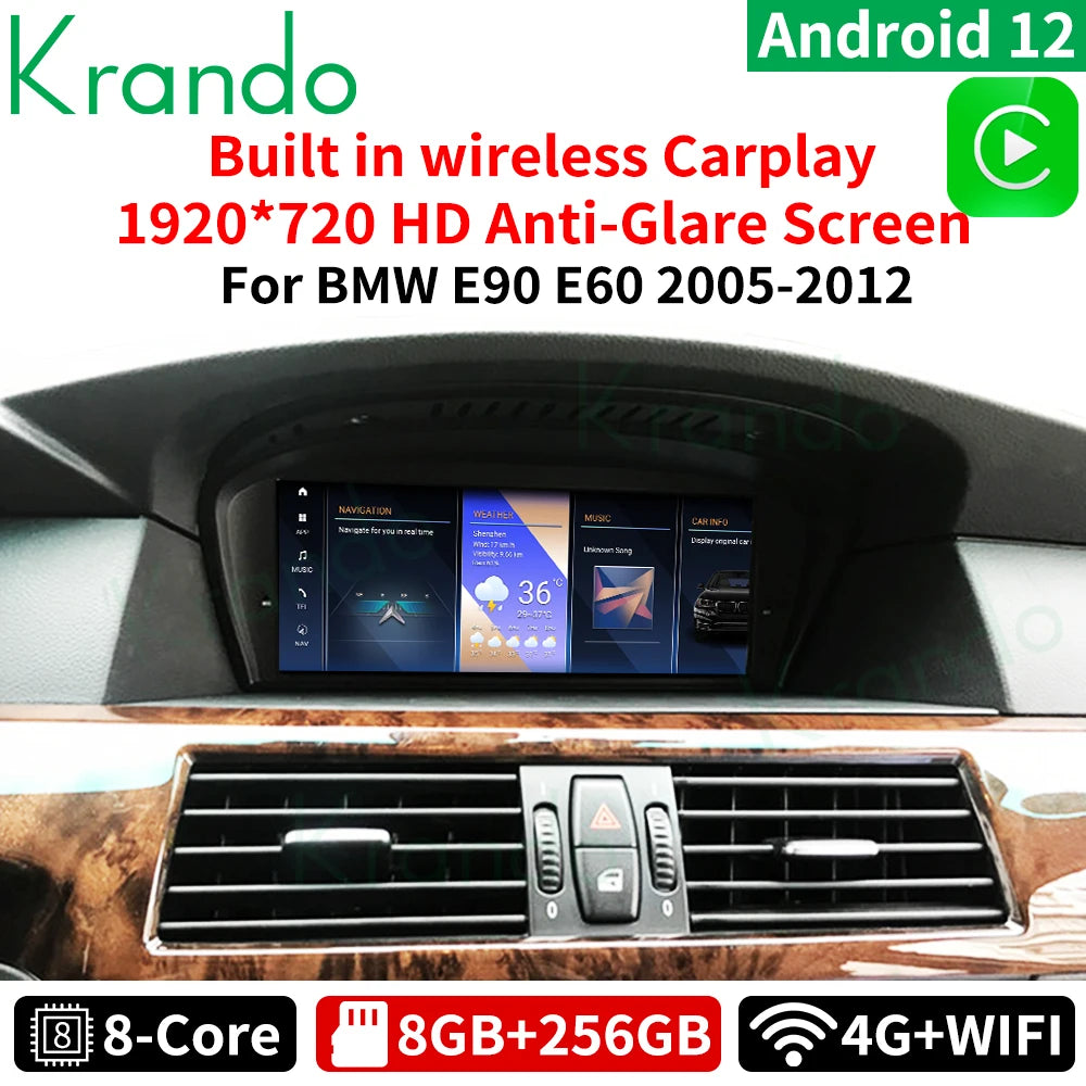 Krando 8.8'' car radio gps stereo For BMW 5 Series E60 3 Series E90 2005 - 2012 head unit navigation multimedia carplay android auto 4g sim card