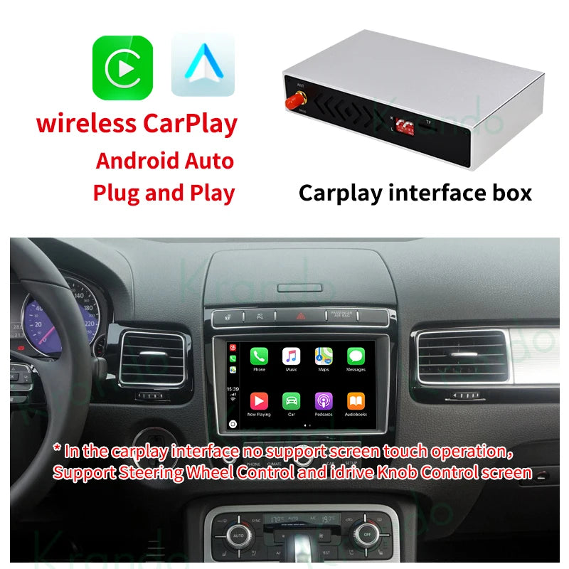 Krando Android Auto Wireless Apple CarPlay Interface Module For Volkswagen Touareg 2011-2018 Reverse Camera Upgrade BOX