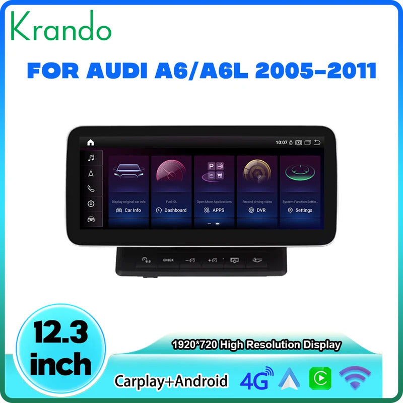 Krando 12.3 Inch Navigation Car Radio Android Auto NBT For AUDI A6 A6L 2005-2011 Carplay 4g Wireless Touch Screen Head Unit