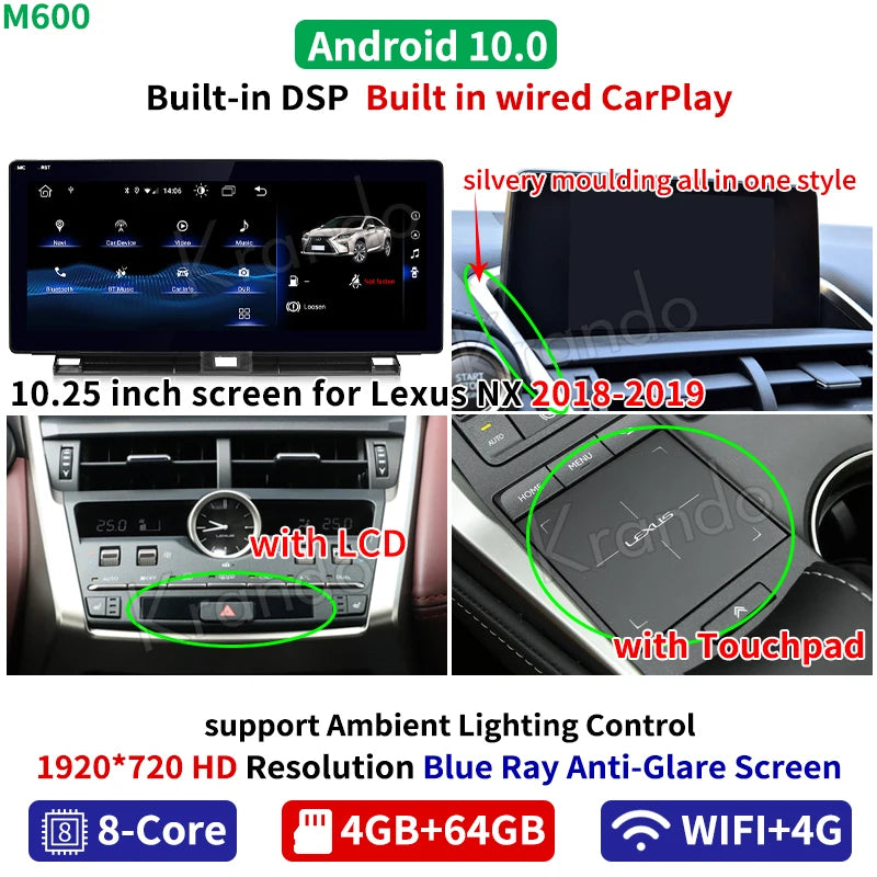 Krando 10.25" android car radio For Lexus NX 200t 300h 2013 - 2017 head unit stereo navigation system carplay android auto 4g sim