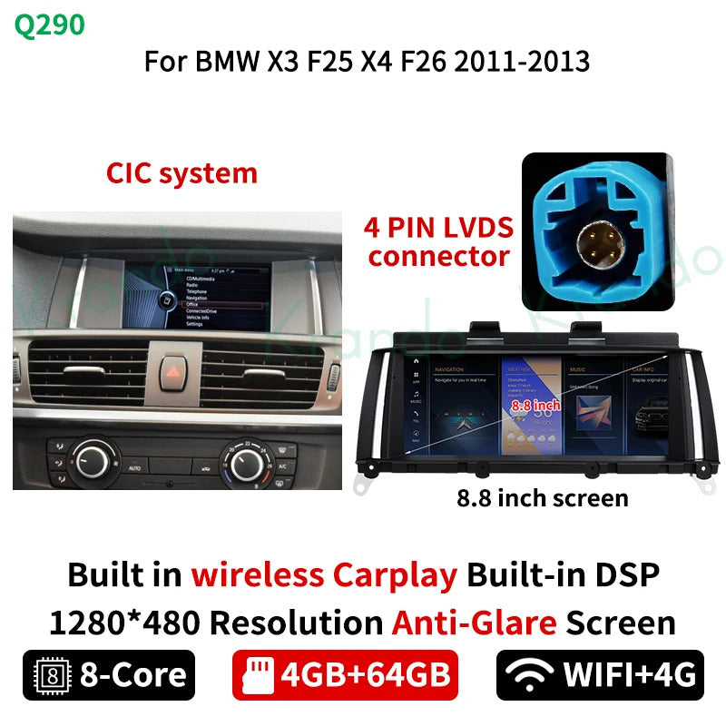 Krando 12.3'' Android Auto GPS Multimedia Video For BMW X3 X4 F25 F26 DVD Video Player Stereo Auto GPS Navigation