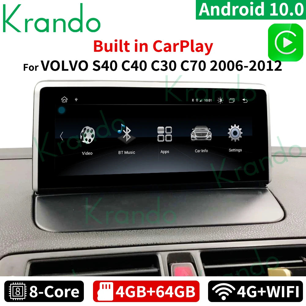 Krando Android car radio GPS Stereo For VOLVO S40 C40 C30 C70 V50 2006 - 2012 navigation multimedia system head unit carplay android auto 4g sim card