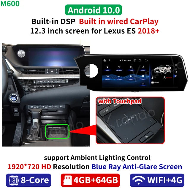 Krando 12.3" Android Car Radio gps For Lexus ES250 ES300 ES350 2019 2020 2021 navigation head unit multimedia system