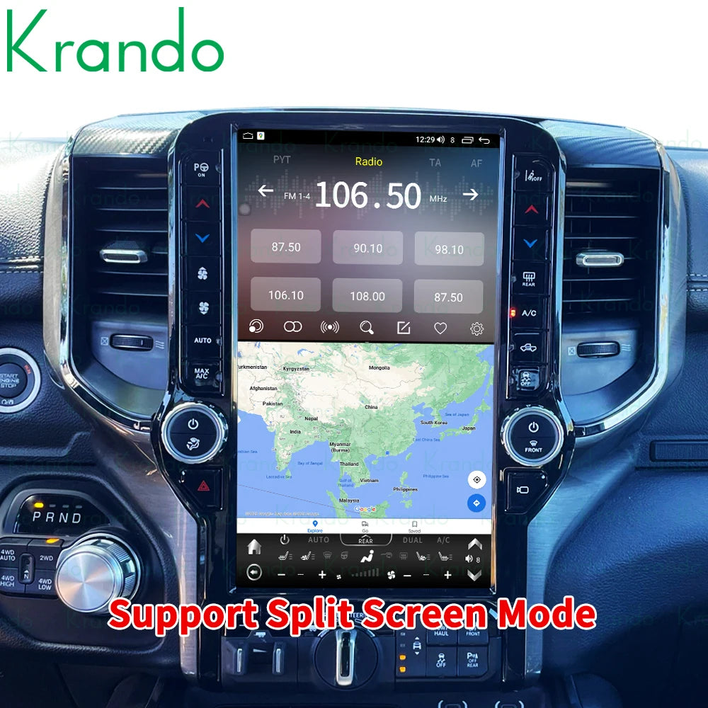 Krando 13.6" android verticial screen multimedia player for dodge ram 2019 2020 2021 car radio gps stereo navigation system carplay head unit android auto 4g sim