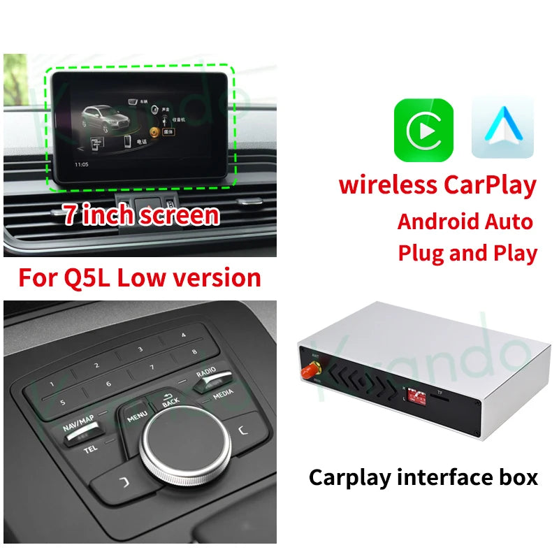 Krando Wireless Android Auto Apple CarPlay Interface For Audi Q5 Q5L SQ5 2009 - 2020 MMI 2G 3G RMC MIB Siri Control Module UPGRADE Box