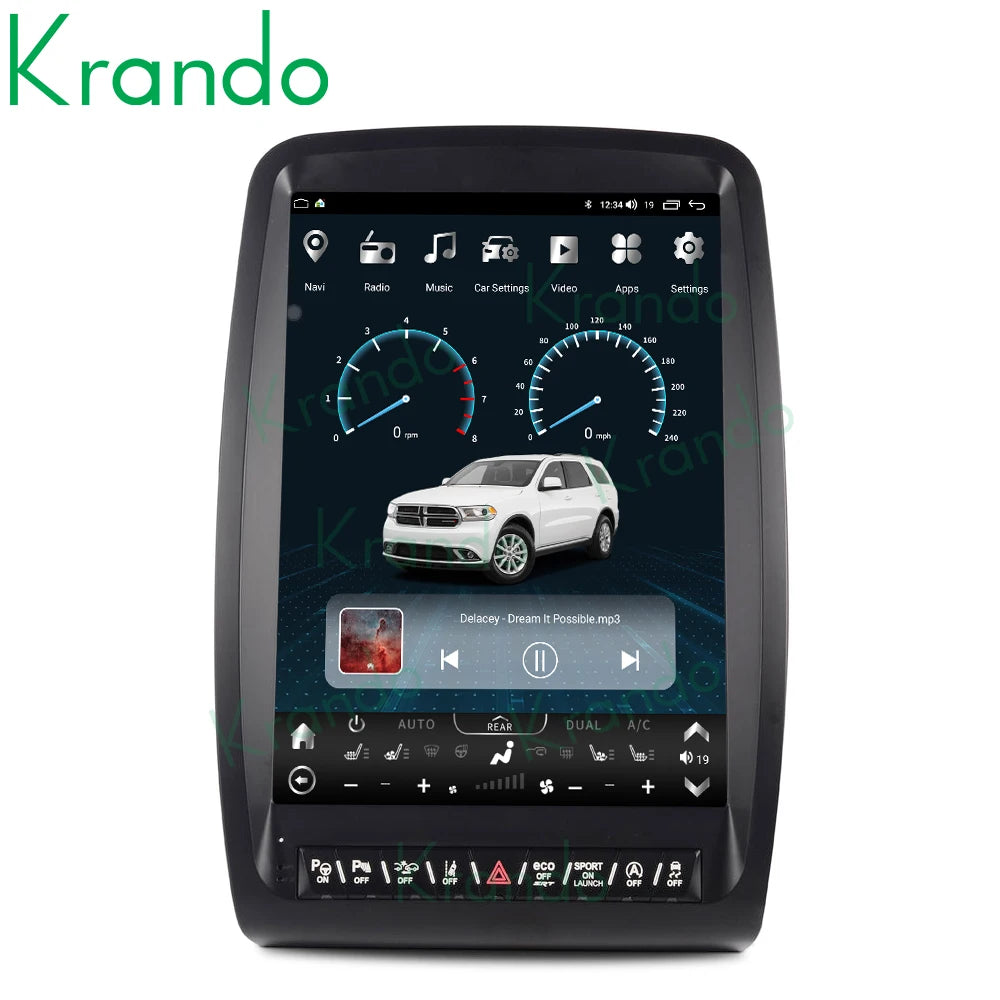 Krando 13 inch Verticial screen Android Car Radio GPS stereo For Dodge Durango 2011-2020 Multimedia Player Head Unit Tesla Gps Navigation Autoradio system carplay 4g sim card carplay