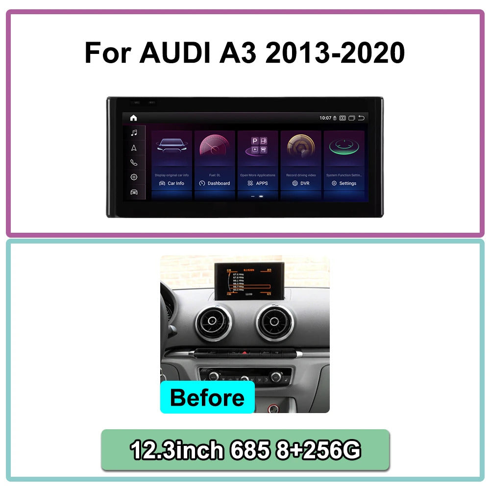 Krando 12.3 Inch Android Auto Radio  Screen For AUDI A3 2013-2020 CarPlay HD Touch Screen Head