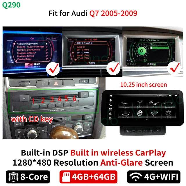 Krando 10.25" android car radio gps stereo for Audi Q7 2005 - 2015 Autoradio Navigation multimedia head unit carplay android auto 4g sim card