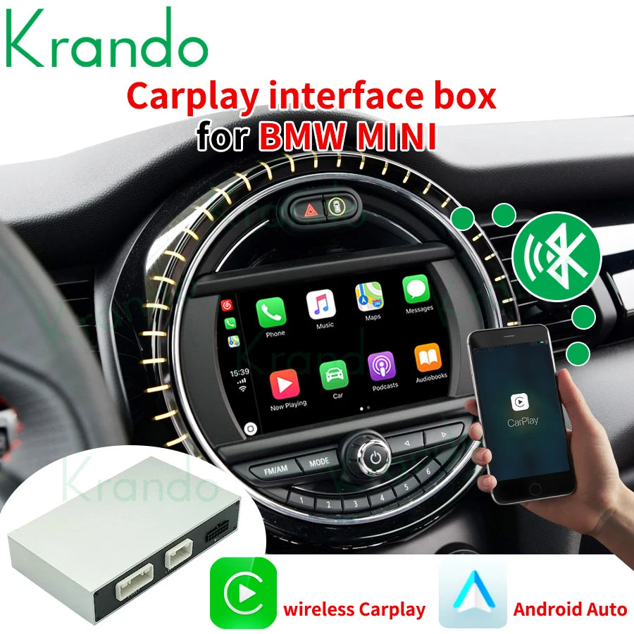 Krando Wireless Android Auto apple carplay interface module Box For BMW Mini Cooper F54 F55 F56 F60 R60 2007-2018 CIC NBT EVO Upgrade