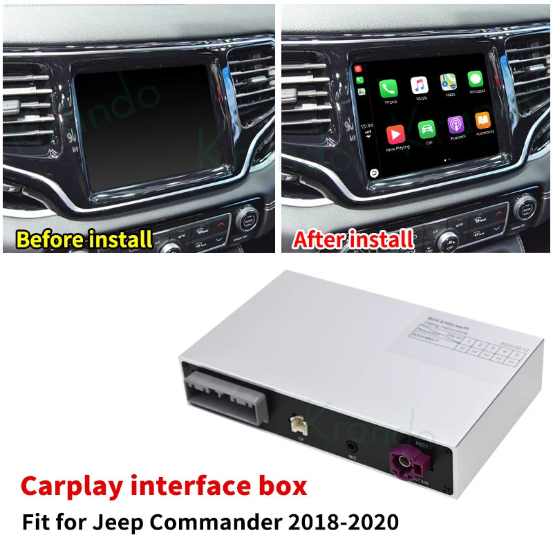 Krando Wireless Android Auto Apple CarPlay Interface module Box For Jeep Grand Cherokee Commander Compass Wrangler Renegade 300C Dodge siri bt camera active