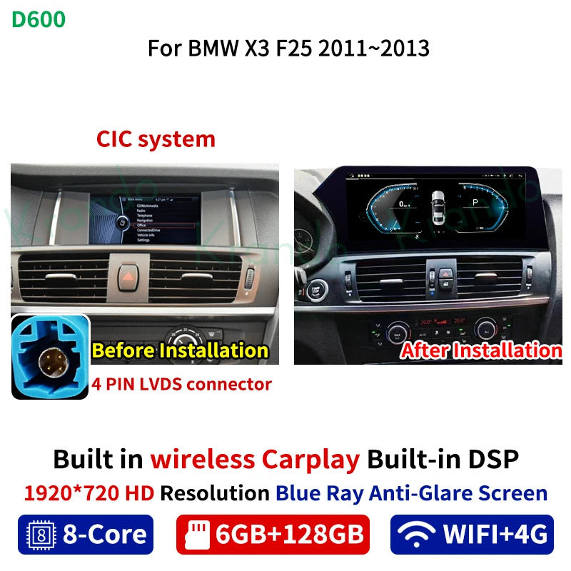 Krando 12.3 Inch Carplay Android For BMW X3 F25 X4 F26 2011-2016 Stereo Multimedia Player GPS Navigation CarPlay Screen Head