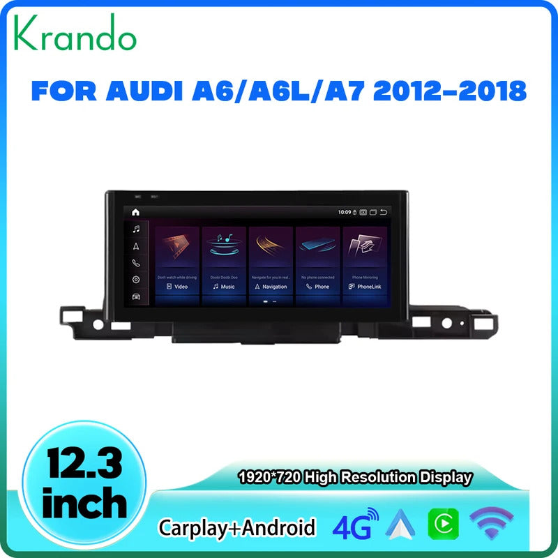 Krando 12.3'' Car Radio Auto NBT System ForAUDI A6/A6L/A7 2012-2018 Wireless CarPlay Android display GPS Head Unit
