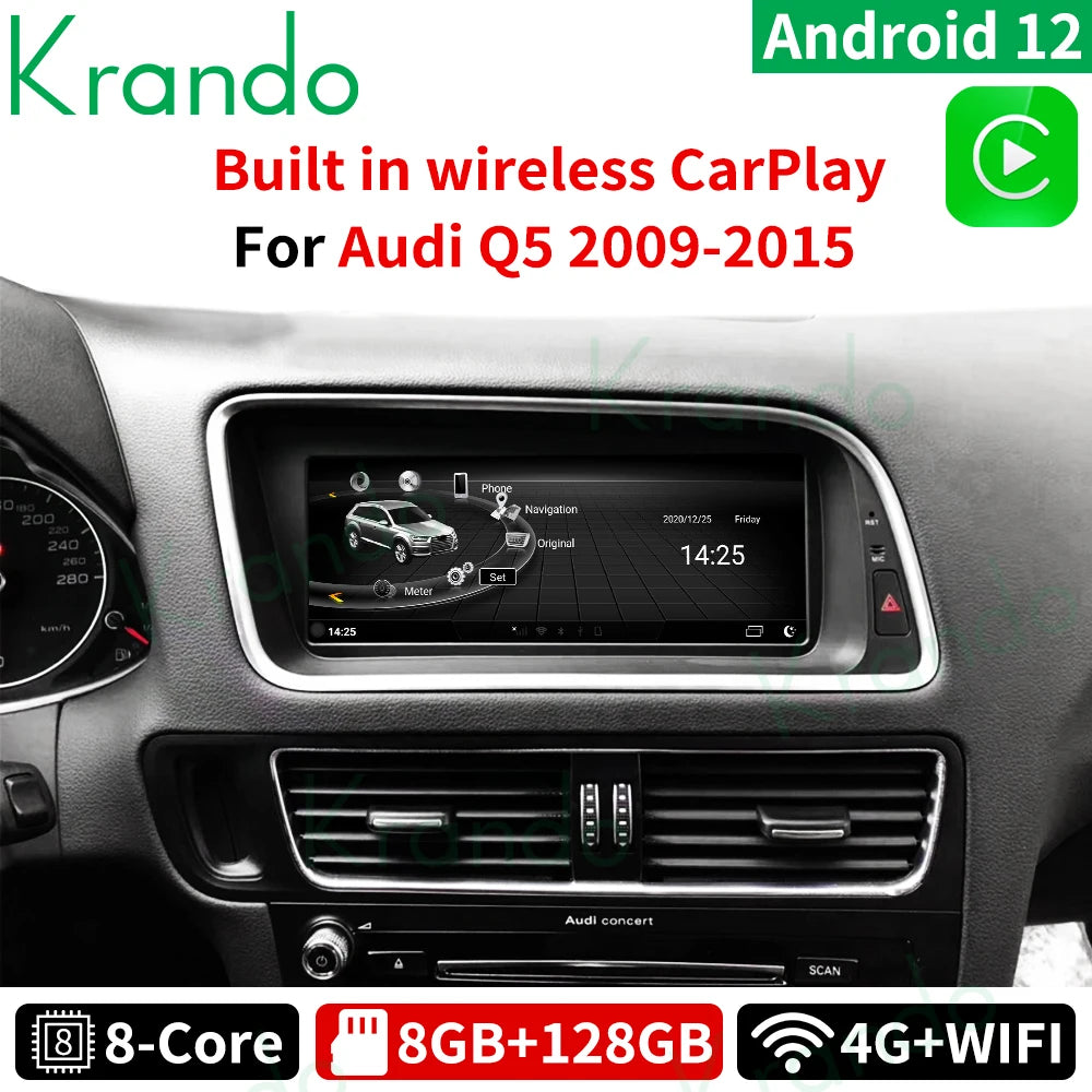 Krando 8.8'' Original OEM Style Android Car Radio gps stereo for Audi Q5 2009 - 2015 Touch screen navigation multimedia system Wireless Carplay Playstore 4G SIM